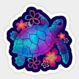 Sea Turtle with Flowers (purple) Sticker